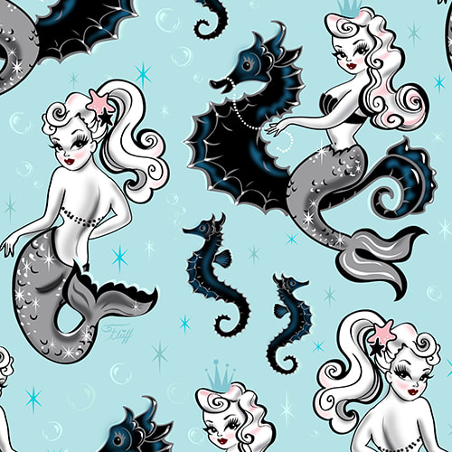 Vintage Inspired Mermaid Fabrics by the Yard! - The Art of Claudette  Barjoud, a.k.a Miss Fluff